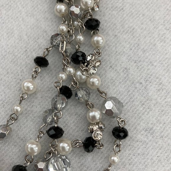 Vintage WHBM Black/Pearl/Crystal Multi-strand Necklace - Picture 5 of 8